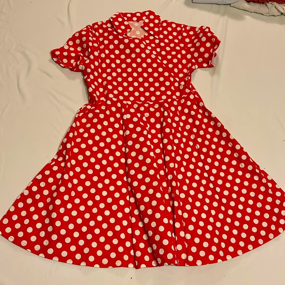 Women’s polka dot midi dress in red and white